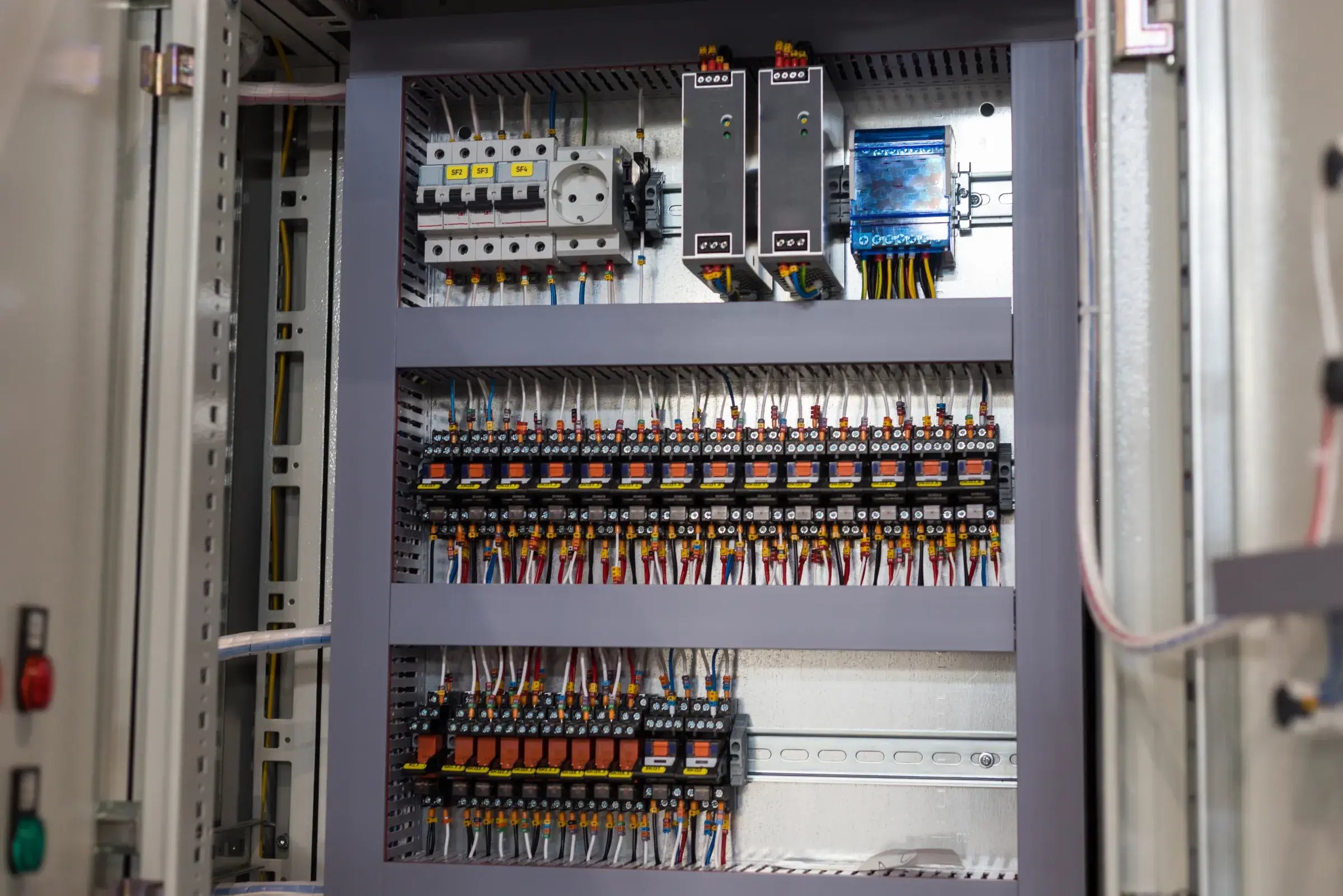 Armoire électrique de commande avec relais et borniers câblés